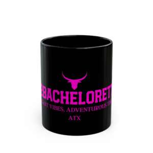 Bachelorette Mug | Pink Bull Skull Text on Black Ceramic